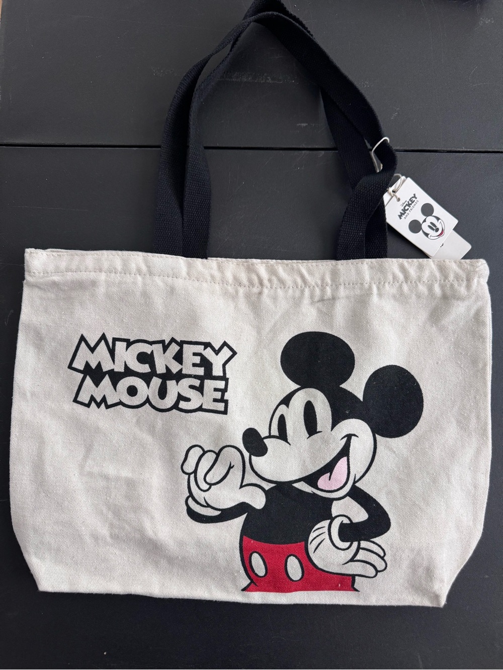 Disney Canvas Tote in White, Black, Red w Call out above ear- needs a spot clean